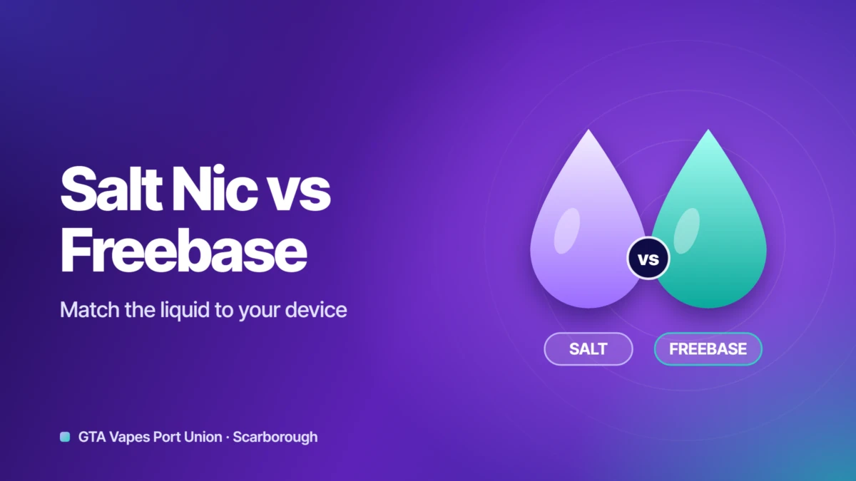 Header graphic reading Salt Nic vs Freebase with two droplet icons side by side